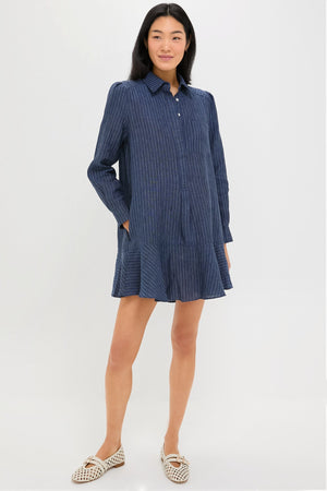 Dark Navy Stripe Linen Callahan Shirt Dress