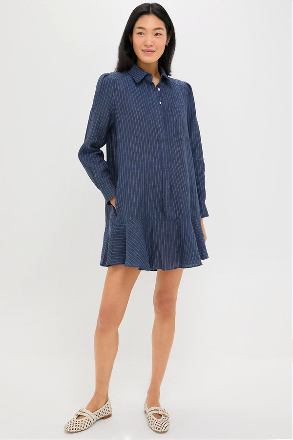 Dark Navy Stripe Linen Callahan Shirt Dress