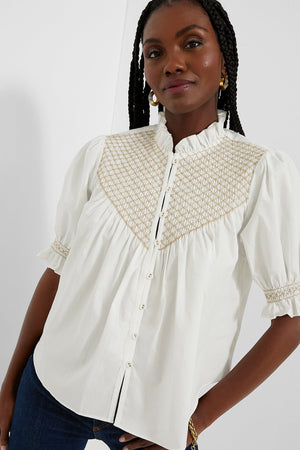 White Elisa Smocked Blouse