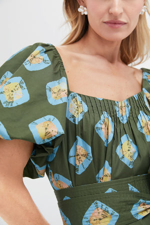 Olive and Aqua Diamond Clary Dress