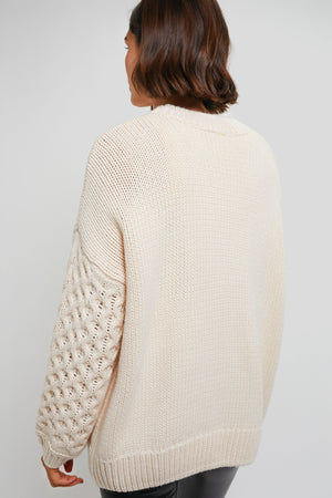 Cream Cable Knit Sleeve Clover Sweater