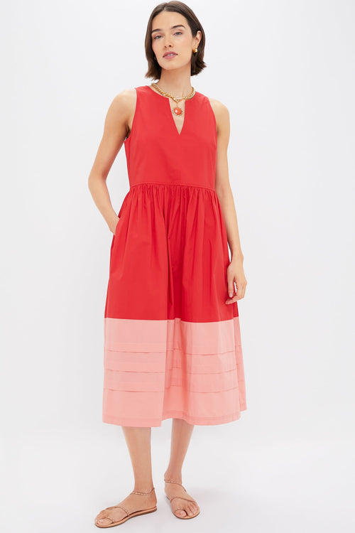 Poppy and Coral Colorblock Cotton Elsie Dress