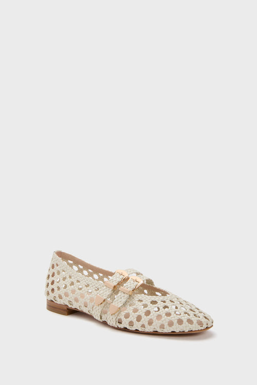 White Woven Buckle Nina Flats