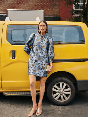 Blue Blossom Jacquard Samantha Dress