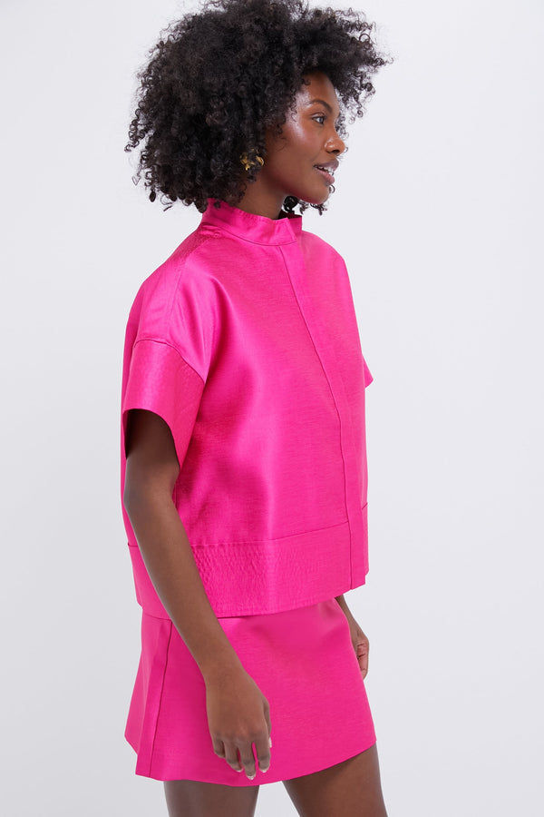 Hot Pink Dupioni Trapunto Stitch Sofia Shirt