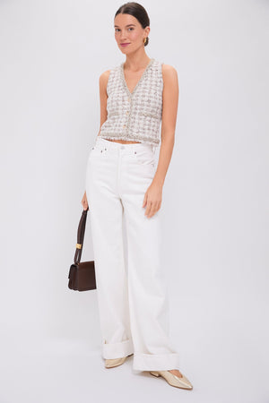 Cafe Au Lait Houndstooth V-neck Vest