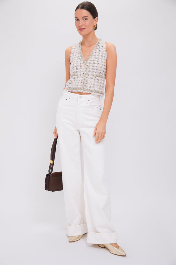 Cafe Au Lait Houndstooth V-neck Vest