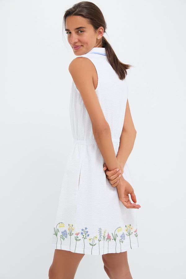 White Embroidered Sleeveless Seersucker Alcott Golf Dress