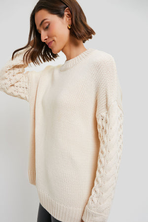 Cream Cable Knit Sleeve Clover Sweater