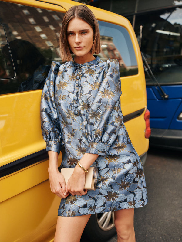 Blue Blossom Jacquard Samantha Dress