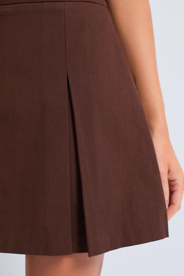 Chocolate Twill Pleated Preston Skort