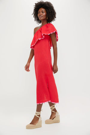 Hibiscus Red Linen Amalfi Dress