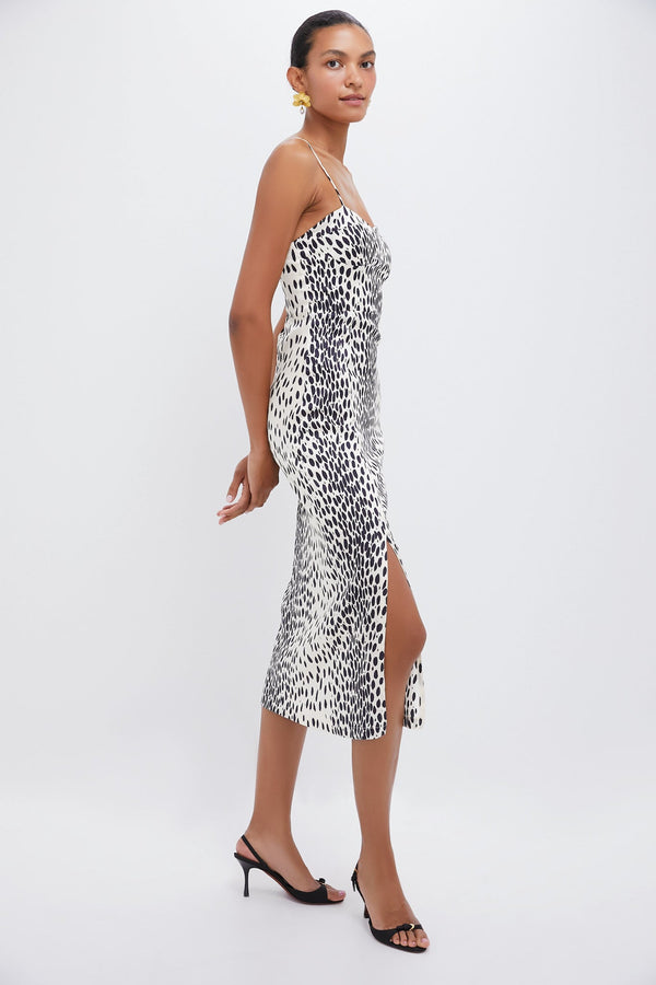 Buttercream Leopard Satin Fitted Bodice Dress
