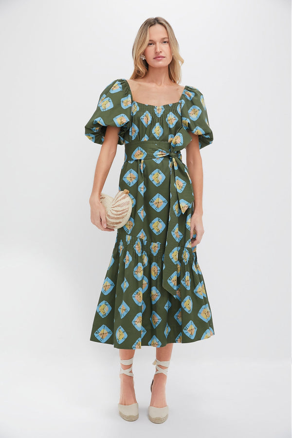 Olive and Aqua Diamond Clary Dress