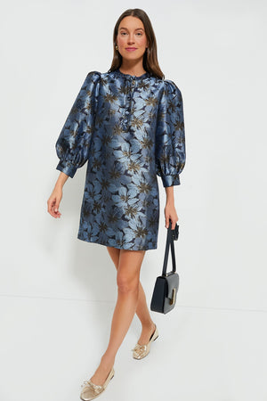 Blue Blossom Jacquard Samantha Dress
