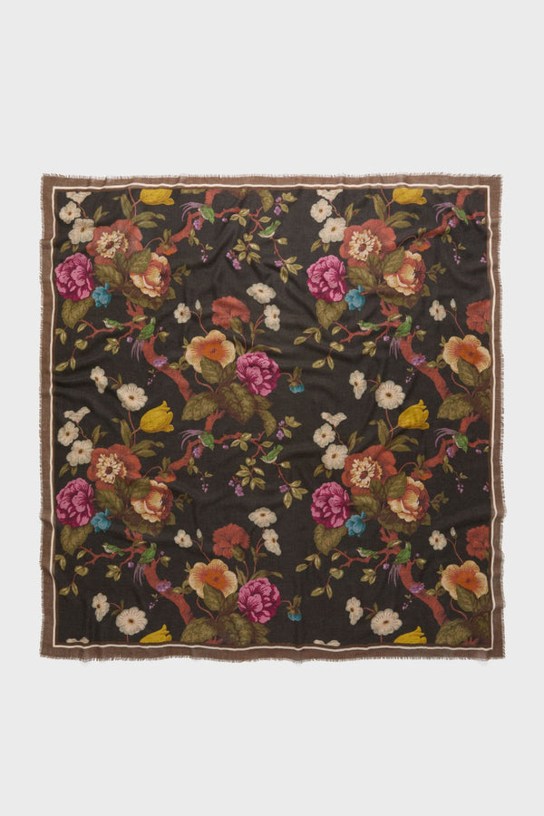 Baroque Floral Silk Cashmere Blend Large Scarf