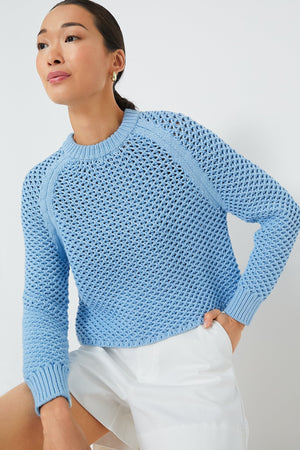 Corsica Blue Crochet Knit Annette Sweater