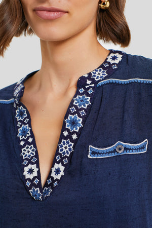 Navy Inga Embroidery Longsleeve Top