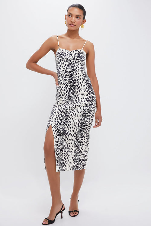 Buttercream Leopard Satin Fitted Bodice Dress