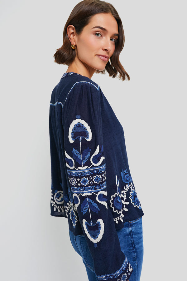 Navy Inga Embroidery Longsleeve Top