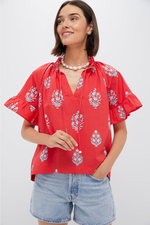 Scarlet Bouquet Blockprint Cassis Top