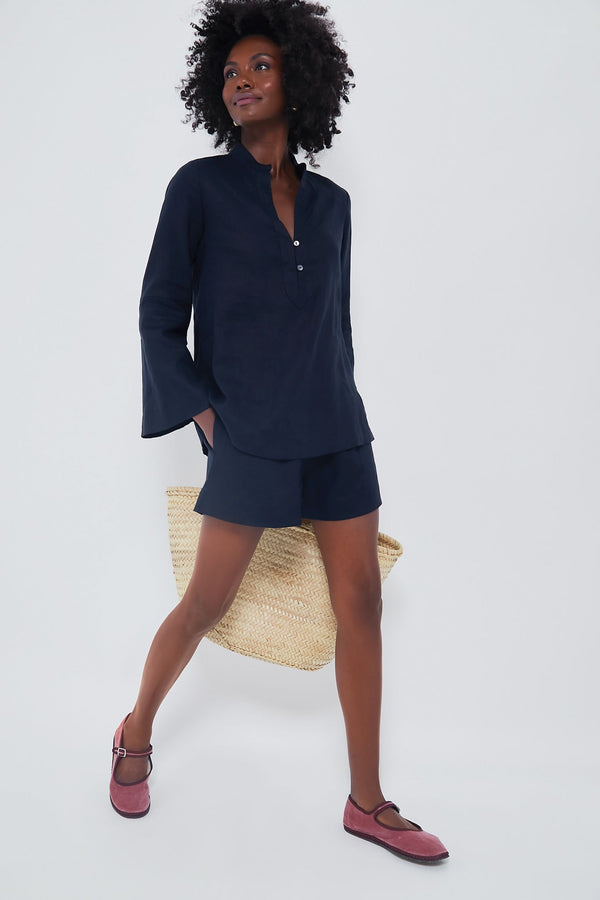 Navy Linen Eleuthera Popover