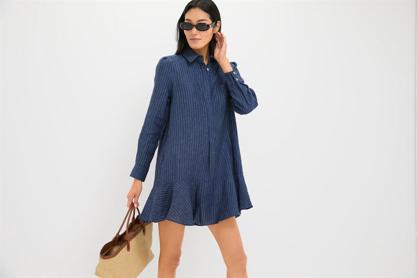 Dark Navy Stripe Linen Callahan Shirt Dress