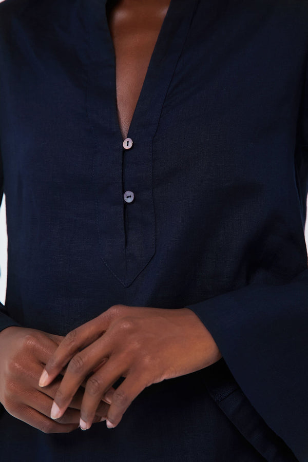 Navy Linen Eleuthera Popover