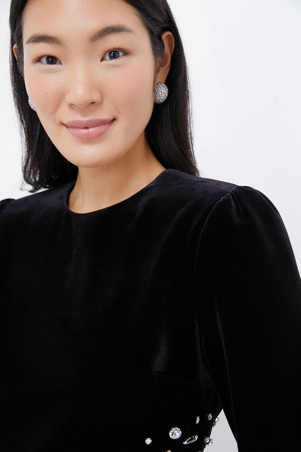 Black Embellished Velvet Jules Midi Dress