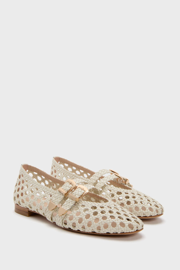 White Woven Buckle Nina Flats