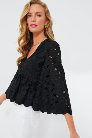 Black Floral Lace Sylvie Blouse