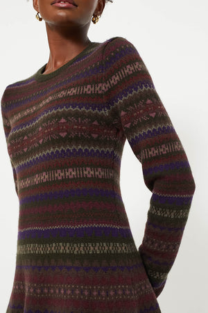 Olive Multi Wool Blended Fair Isle Day Dress