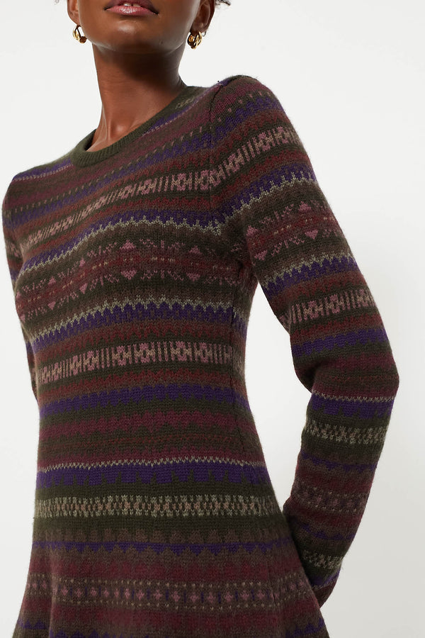Olive Multi Wool Blended Fair Isle Day Dress