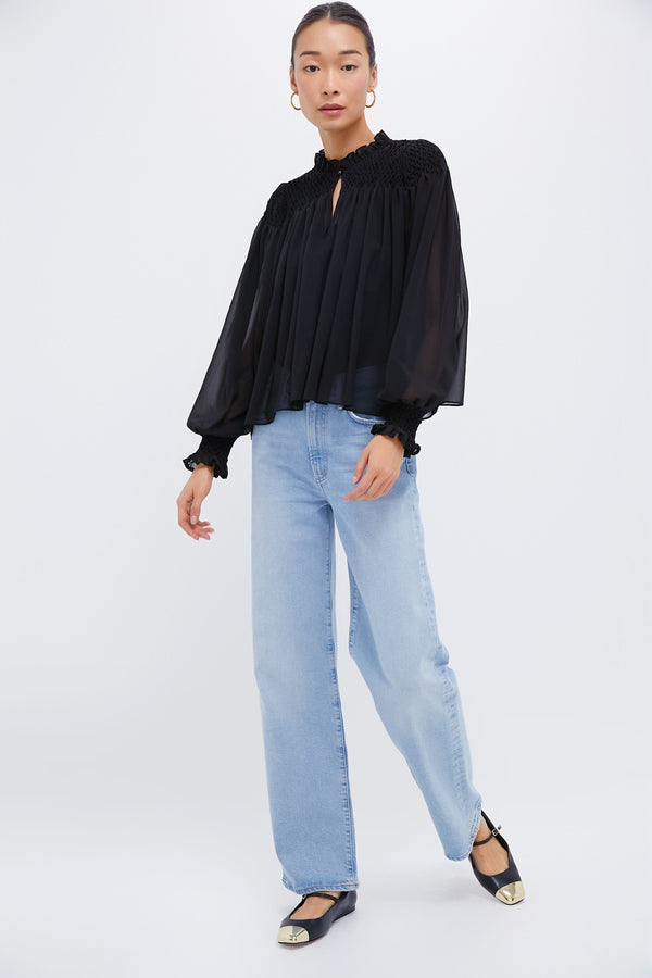 Black Sheer Smocked Rylie Blouse