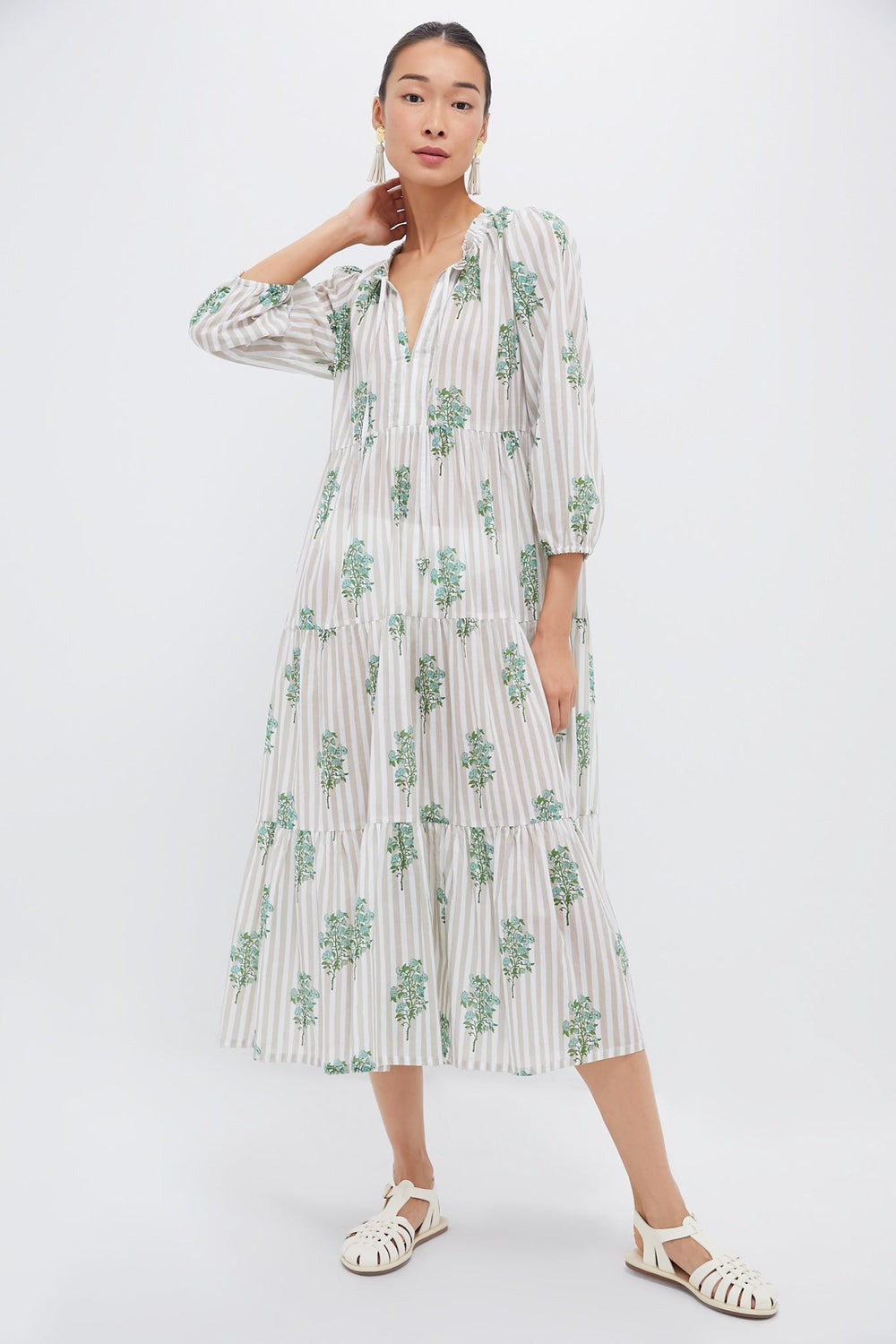 Sand Striped Bouquet Long Sleeve Salty Paloma Caftan