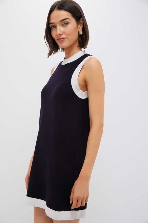Navy and White Trim Knit Marie Dress