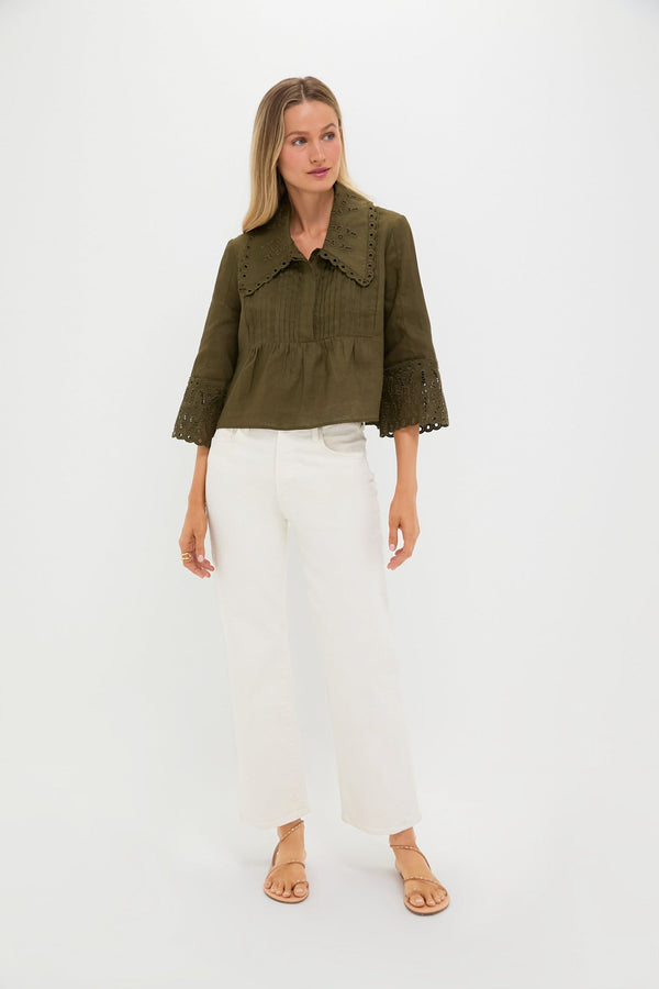 Army Green Linen Jones Blouse