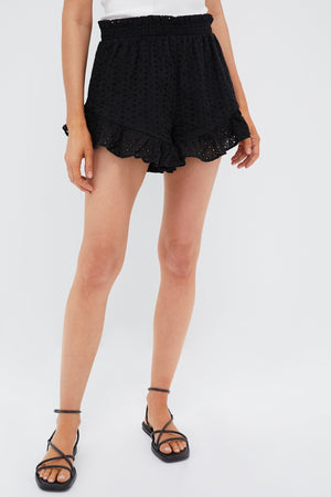 Black Eyelet Skye Ruffle Short