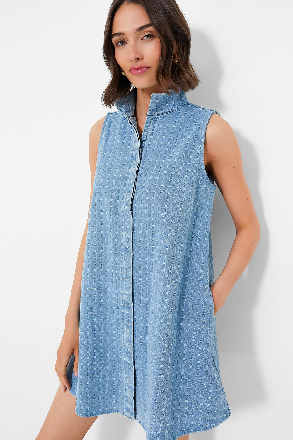 Light Wash Denim Dot Sleeveless Charlie Dress