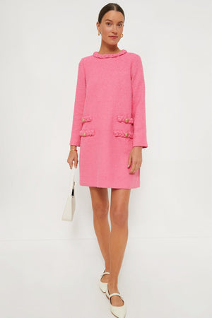 Hot Pink Tweed Long Sleeve Jackie Dress
