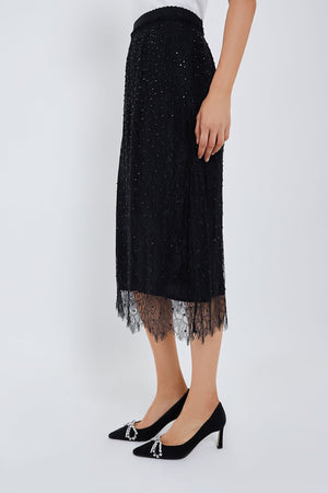 Black Seraphina Stoned Lace Skirt