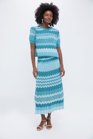 Aqua Crochet Stripe Sylvie Skirt