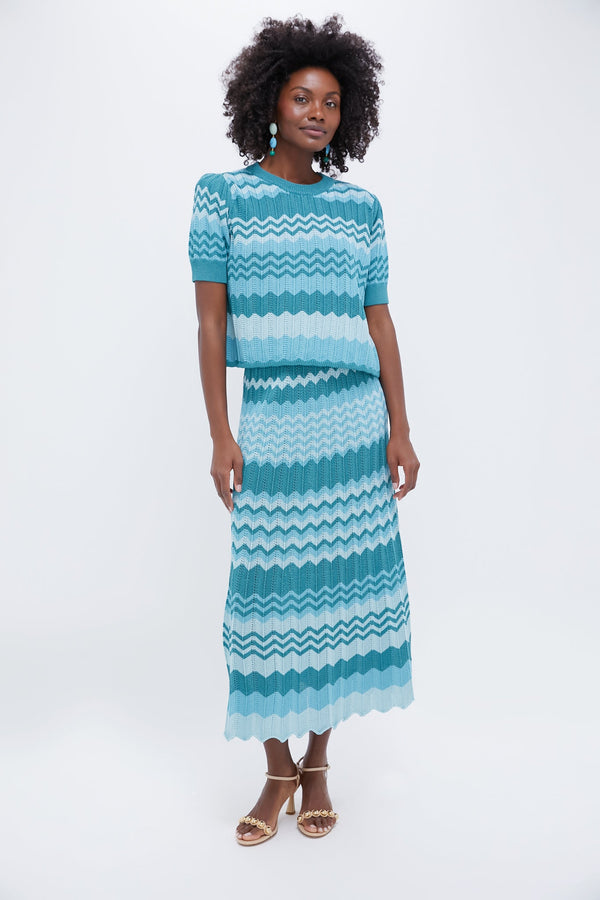 Aqua Crochet Stripe Sylvie Skirt