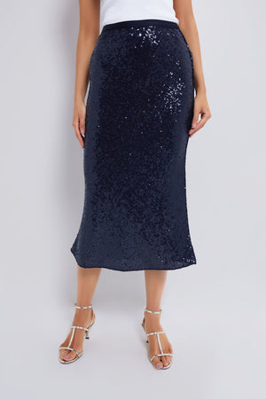 Deep Navy Sequin A-Line Skirt