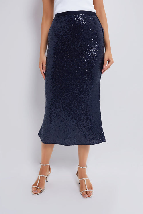 Deep Navy Sequin A-Line Skirt