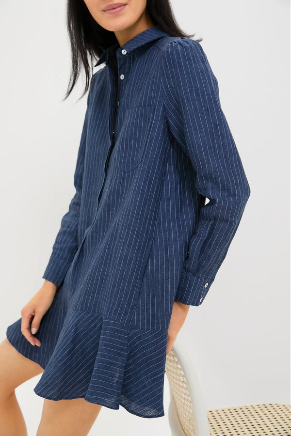 Dark Navy Stripe Linen Callahan Shirt Dress