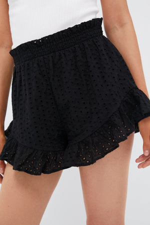 Black Eyelet Skye Ruffle Short