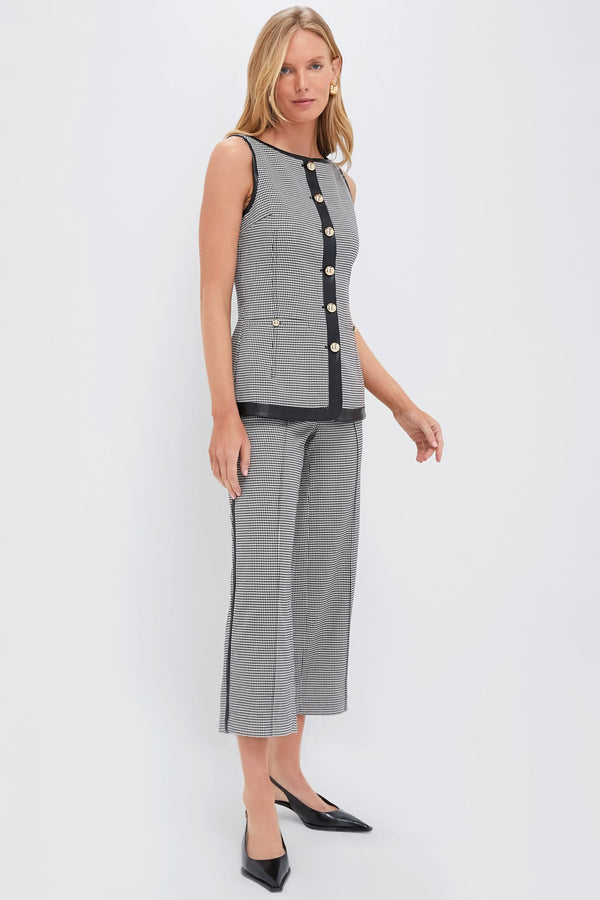 Black and White Check Miki Cropped Button Hem Pants