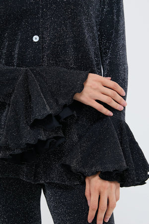 Black Cosmos Lurex Lounge Suit with Pants