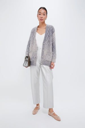Grey Gradient Diamond Pattern Cardigan